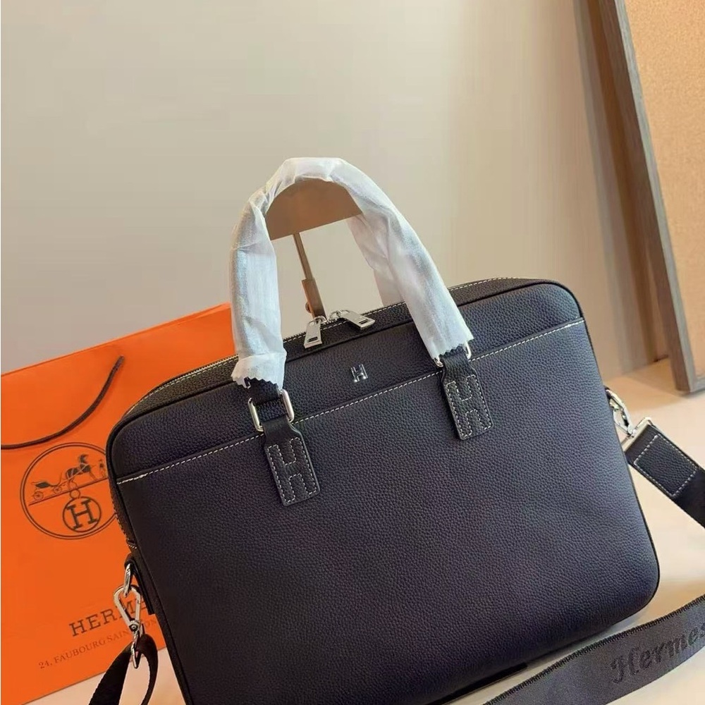 Hermes Black Leather Men's Briefcason Bag
